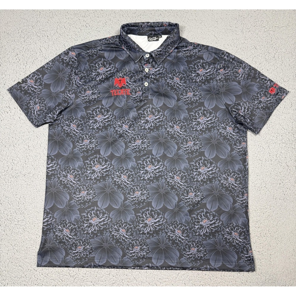 Sunday Swagger Polo Shirt Mens 2XL Gray Tecate Floral Golf Performance Stretch